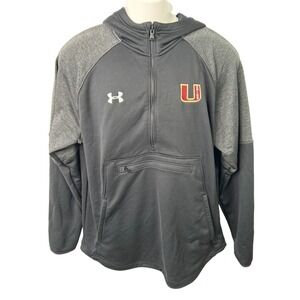 Under Armour [U-Logo ID] 1/4 Zip Hoodie Black Gray‎ Size Large